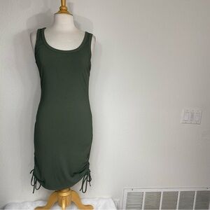 BTFMB Womens Olive Green Ribbed Side Ruche Stretch Tank Dress Size Large Casual